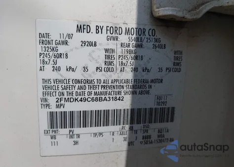 2008 Ford Edge Limited from USA, damaged, VIN 2FMDK49C68BA31842